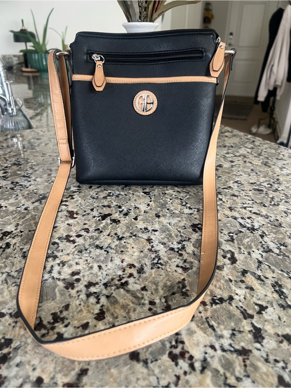 Giani Bernini Safiano Black and Tan Crossbody Bag